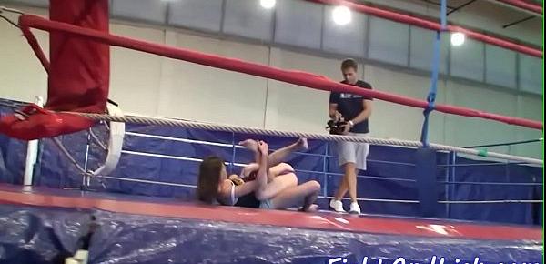  Lesbian eurobabes wrestling in a boxing ring